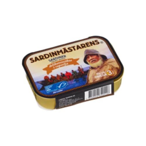 سردين Sardiner Delikatessrökta i Rapsolja Sardinmästaren 100g