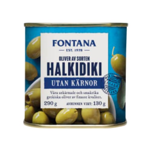 زيتونHalkidiki Oliver Utan Kärnor Fontana 290/130g