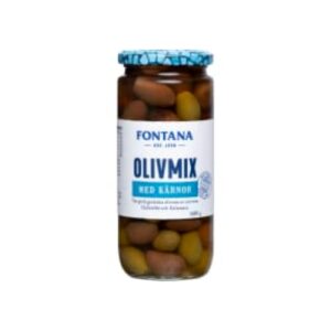 زيتونOlivmix Halkidiki & Kalamata med Kärnor Fontana 500/280g