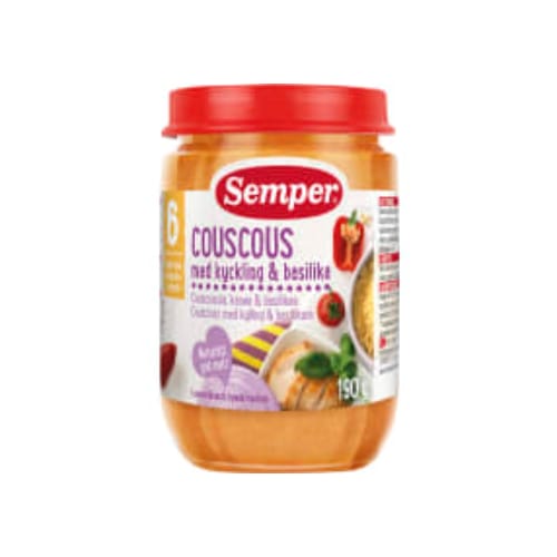 Couscous Kyckling & Basilika Från 6 Månader Semper 190g