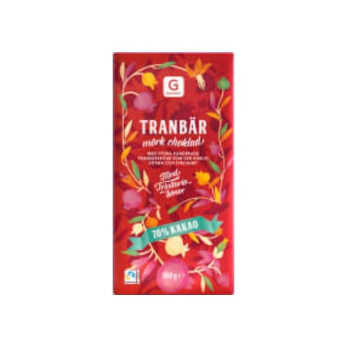 Tranbär Mörk Choklad 70% Kakao Garant 100g