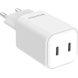 Väggladdare 45W 2xUSB-C vit Smartline