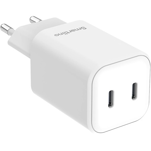 Väggladdare 45W 2xUSB-C vit Smartline