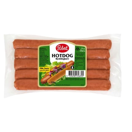كورف حلال HOTDOG Robert Kycklingkorv 250gr